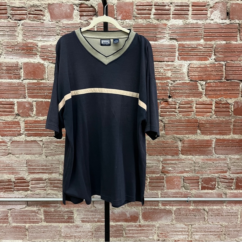 Men's Black and Tan V-Neck Shirt